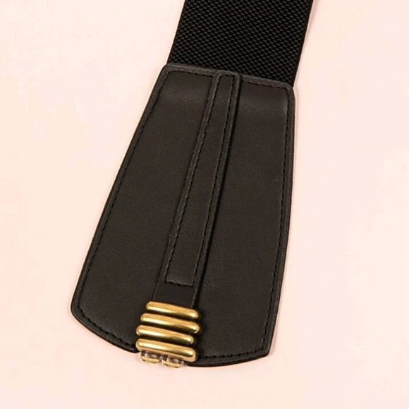 Womens Black Vintage corset boho elastic wide Faux leather gold stick waist belt - Picture 10 of 11